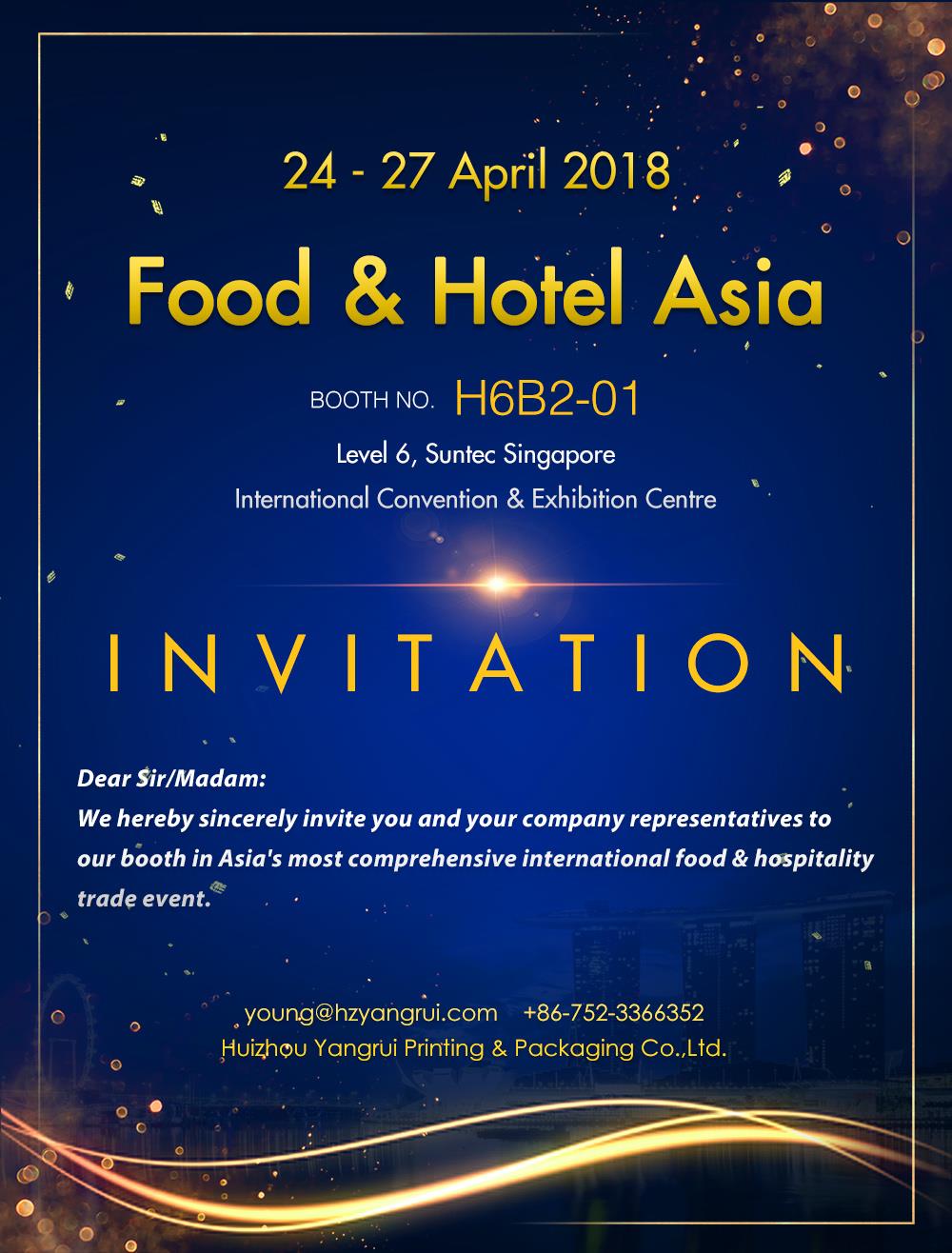 Yangrui maisto andHotel Azijoje dalyvaus 2018 m. balandžio 24-27