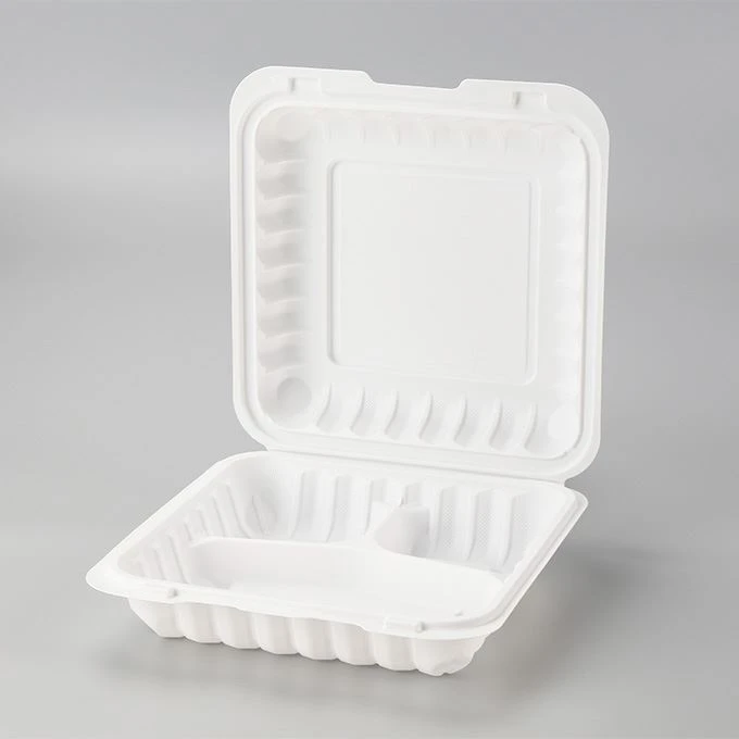 9 colių baltos, ekologiškos mikrobangų krosnelėje naudojamo atplaunamo plastiko maisto konteinerių dėžutės 3 skyrelių pietų dėžutė maisto pakavimui