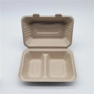 Gamtos popieriaus masės cukranendrių maisto konteineris Clamshell