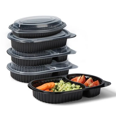 Plastikinis daugkartinis ovalus patiekalų indas